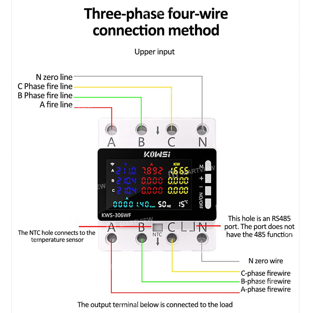kws 306-series-hd-color-screen-three-phase-four-wire-rail-mounted-multifunction-meter-with-rs485-com