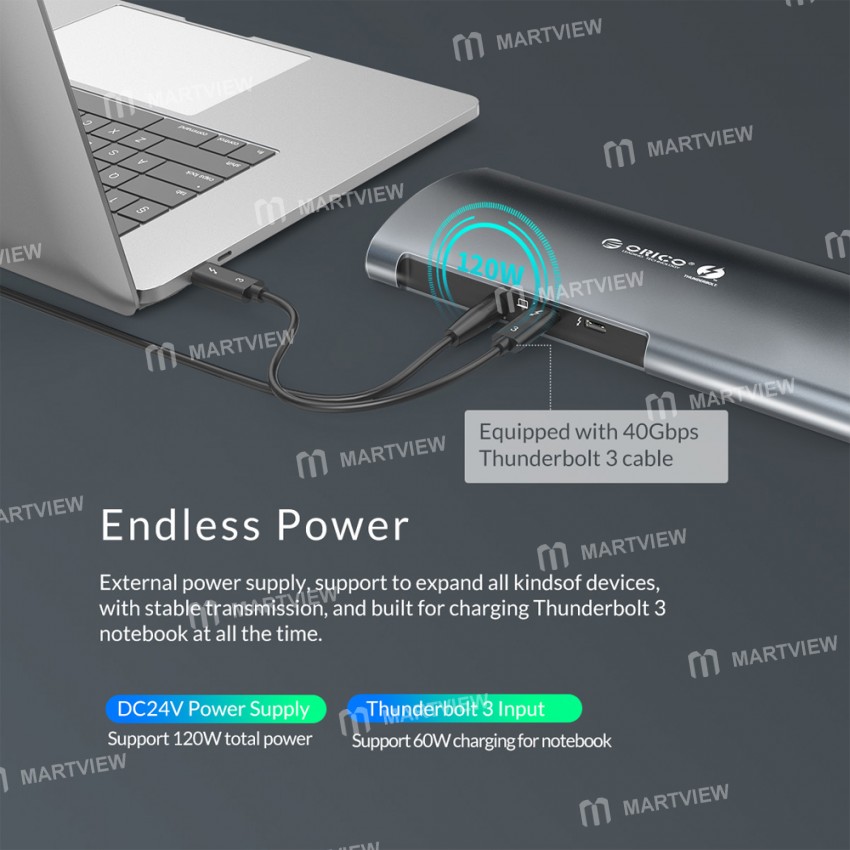 Orico TB3-S1 40Gbps USB Type-C to USB3.0 RJ45 Thunderbolt 3 Aluminum Alloy Docking Station