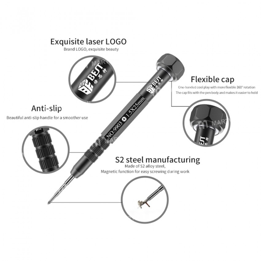 BST-9903 360 Rotation Aluminum Alloy Precision Magnetic Screwdrivers with S2 Steel Bits