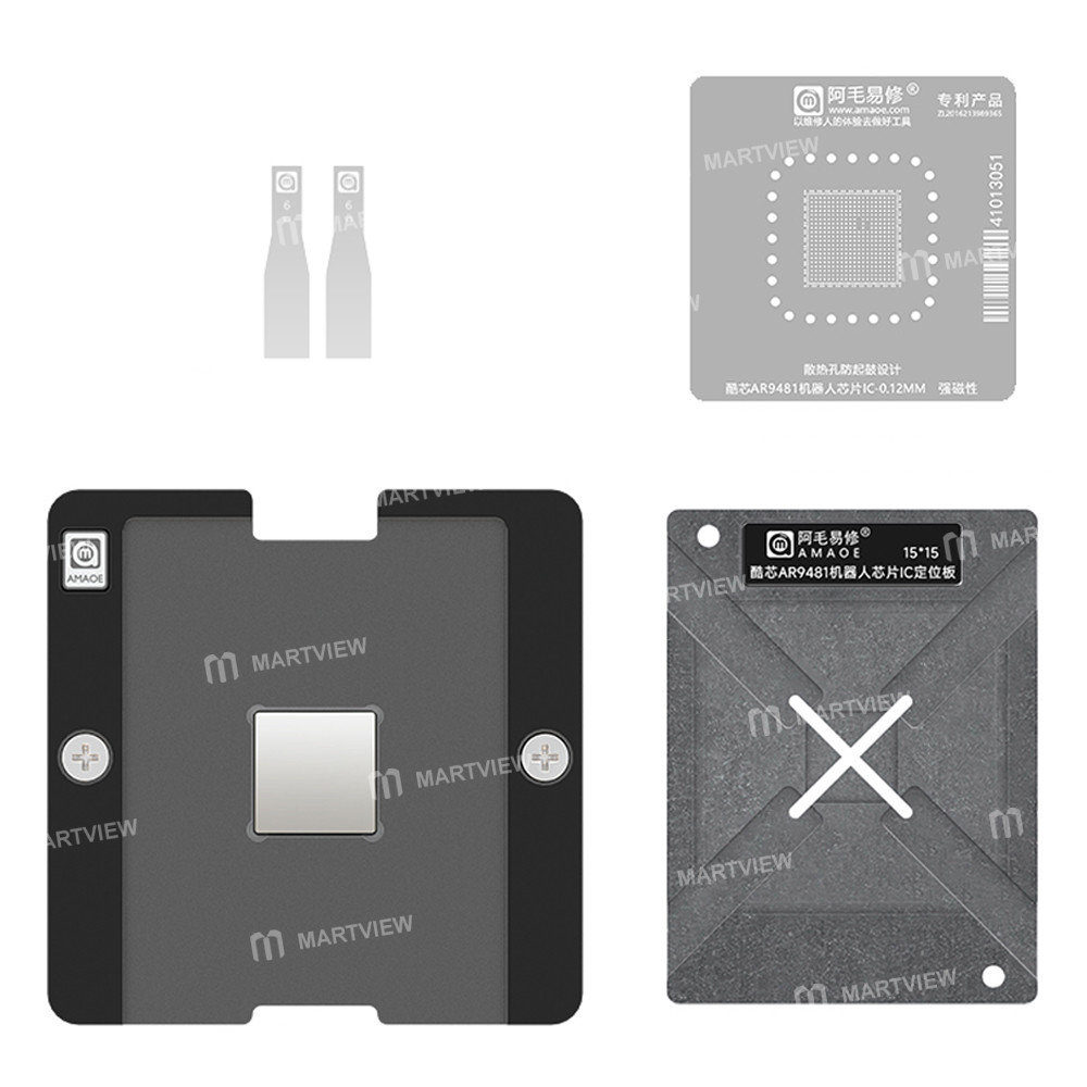 amaoe 012mm-artosyn-ar9481-robot-chip-ic-bga-reballing-stencil-tin-plating-platform-set-1
