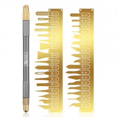Mechanic 034 Non-Slip Metal Double-End Knife Set with 34 Blades for Mobile Phone Repair