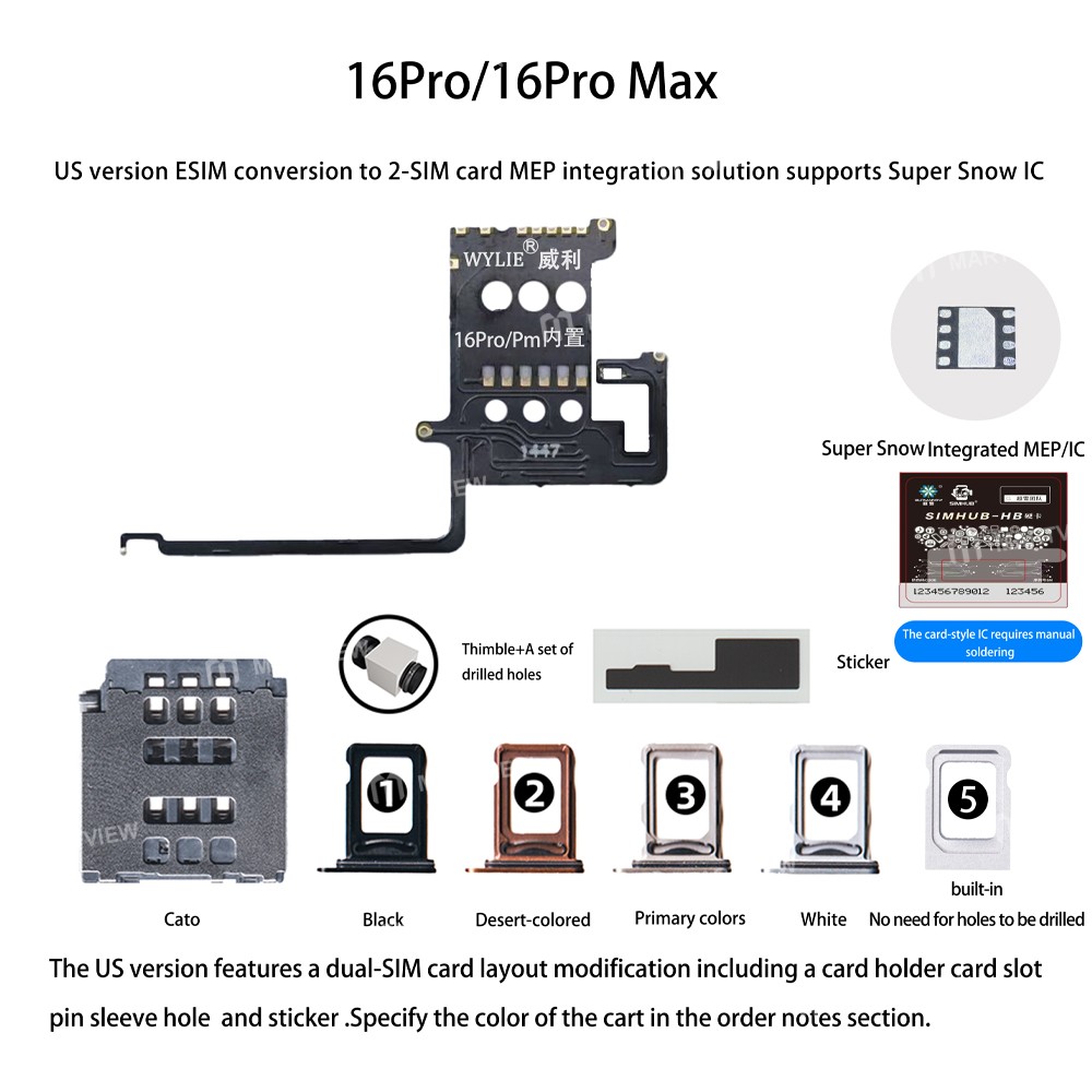 wylie e-sim-conversion-to-2-sim-card-mep-integration-solution-supports-supersnow-db-ic-for-iphone-16