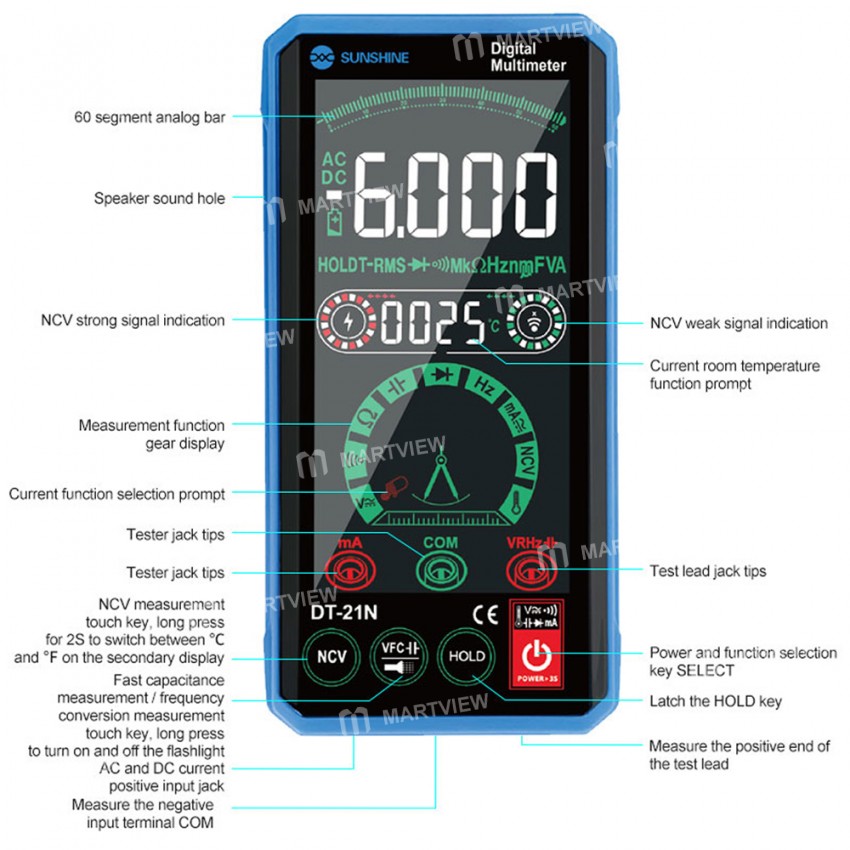 Sunshine DT-21N High-precision AC / DC Test Smart Touch Digital Multimeter