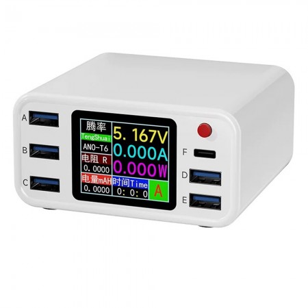 Multiport LCD Display USB Charging Station with 27W PD Fast Charging (No Wireless Charging)