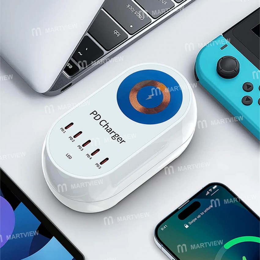 wlx 810c-140w-gan-6-in-1-pd-high-power-intelligent-desktop-charger-with-wireless-charging-8