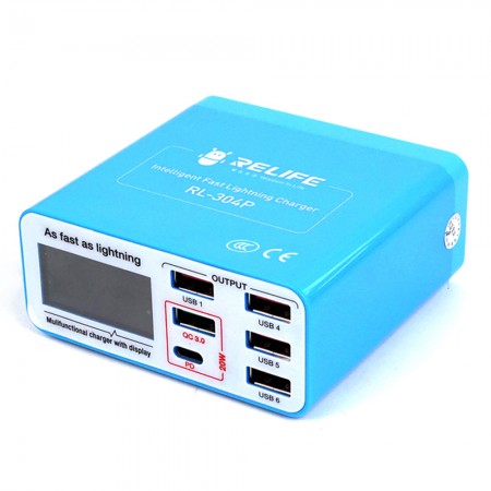 Relife RL-304P Smart Digital Display 6-port USB Charger Support PD3.0+QC3.0