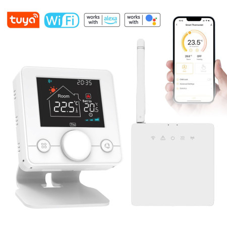 Tuya WiFi smart thermostat Weekly programming Child lock Temperature controller for wall boiler Compatible with Alexa and Google Assistant for voice control