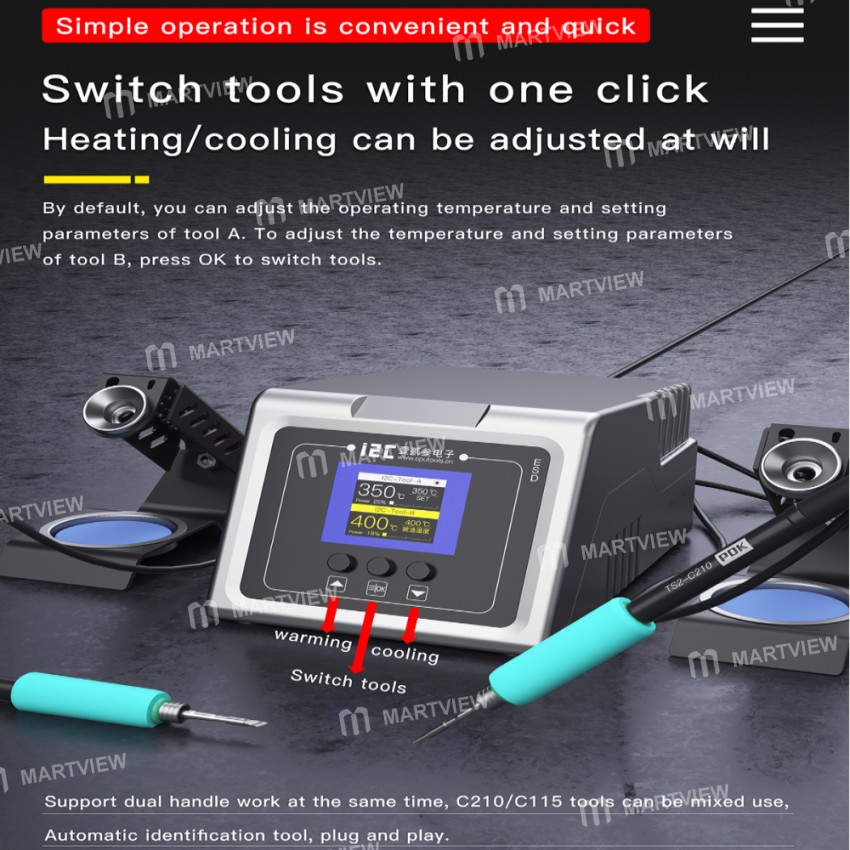i2C 1SCN 160W Intelligent Double Station Welding Station With C210 / C245 Handle