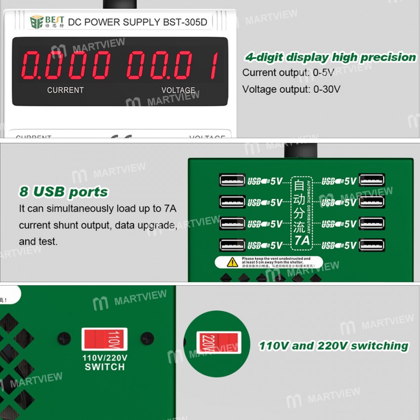 BEST BST-305D 30V 5A Adjustable Switching LED Power Supply With USB Ports