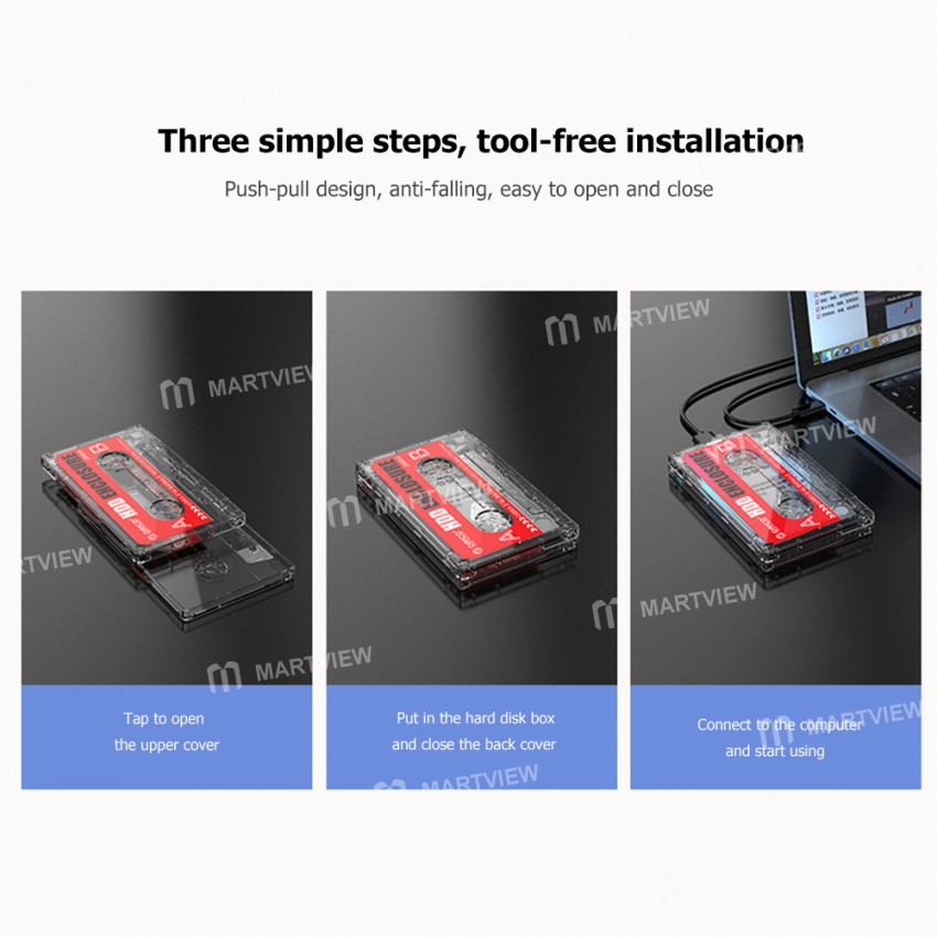 Orico 2.5-inch Max 4TB SATA to USB 3.0 Transparent Retro Tape Type SSD HDD Case