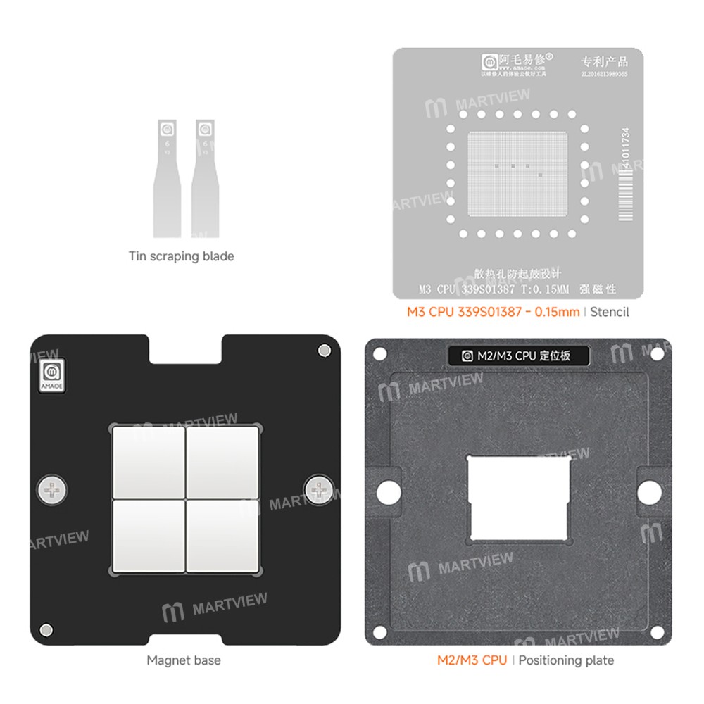 amaoe 015mm-cpu-bga-reballing-stencil-platform-set-for-apple-m3-cpu-339s01387-5