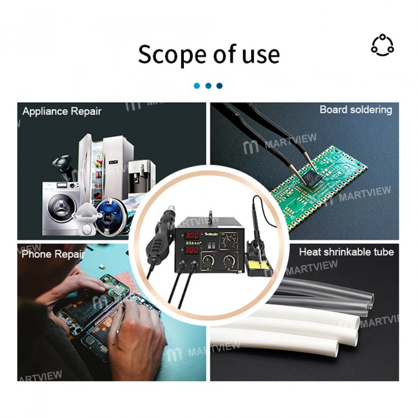 Solnde 852AD+ 2-in-1 Dual Digital Display Hot Air Gun Soldering Station for Motherboard BGA Repair