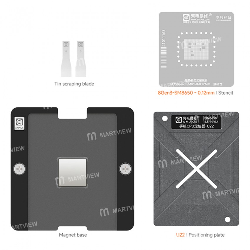 amaoe u22-012mm-bga-reballing-stencil-platform-set-for-qualcomm-snapdragon-8gen3-sm8650-1