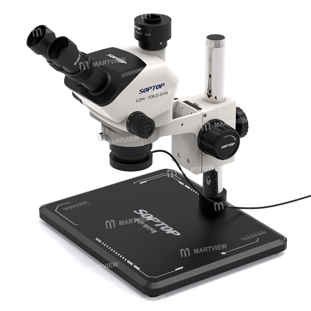 soptop szm-7060ultra-7-60x-adjustable-zoom-trinocular-stereo-microscope-with-big-base-for-pcb-repair