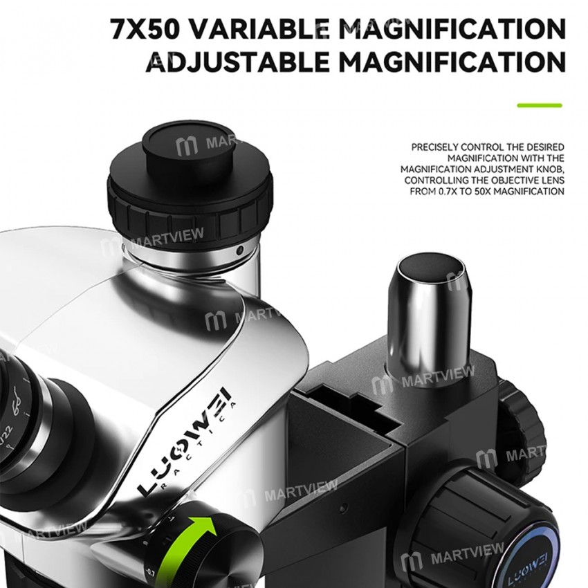 luowei lw-tr02-b3tv-7-50x-synchronous-zoom-trinocular-stereo-microscope-with-aluminum-alloy-base-8