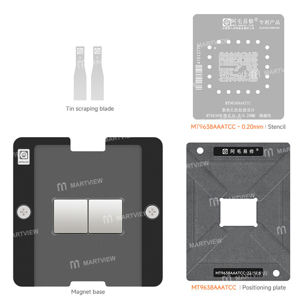 amaoe mt9638aaatcc-cpu-main-control-chips-bga-reballing-stencil-platform-set-for-xiaomi-skyworth-sma