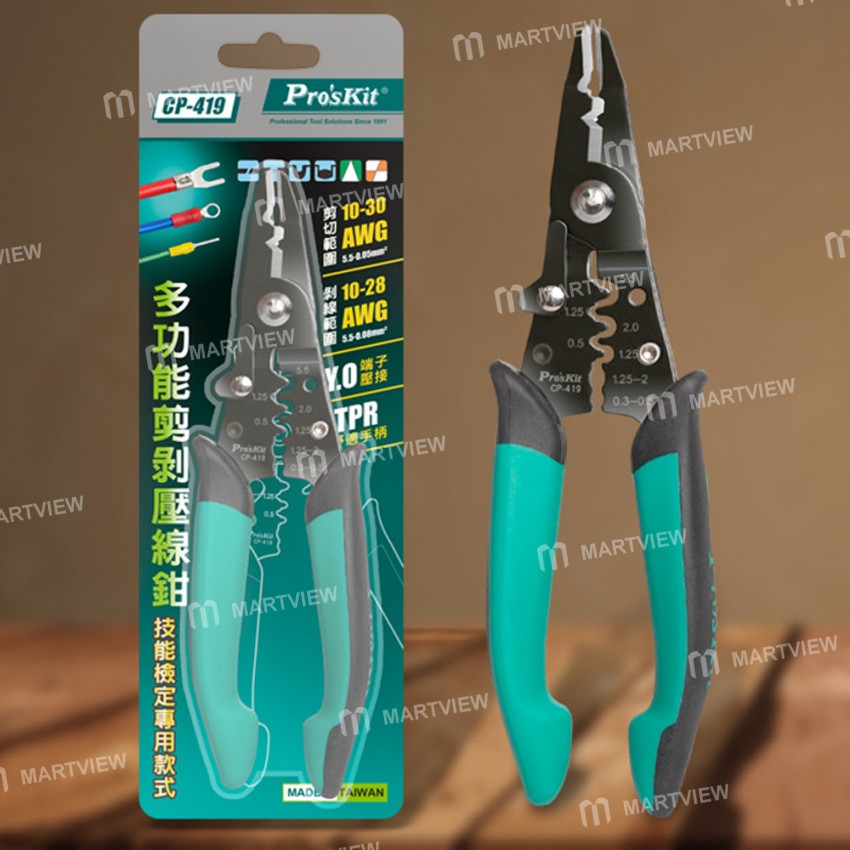Pro'sKit CP-419 3-in-1 Precision Scissor Stripping Crimping Pliers for AWG 10-30 Cable
