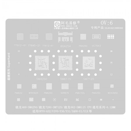 Amaoe OV6 0.12mm BGA Reballing Stencil for OPPO A32 VIVO Y30 / Y31 SM4250 SM6115 SM7125 CPU