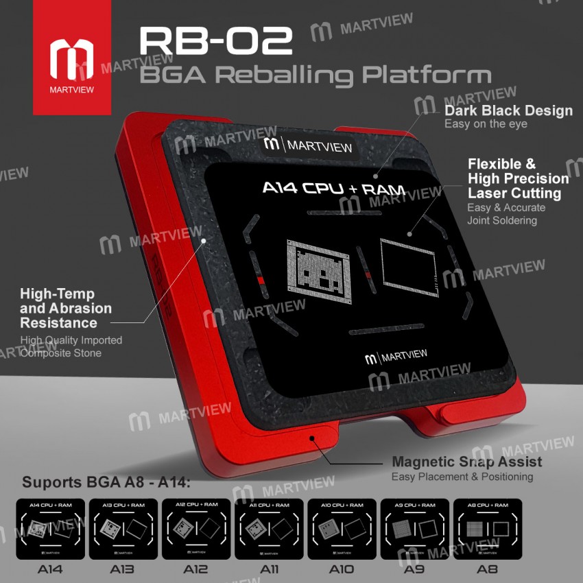 Martview RB-02 7in1 CPU Reballing Stencil Full Set for iPhone A8 A9 A10 A11 A12 A13 A14 - Malaysia