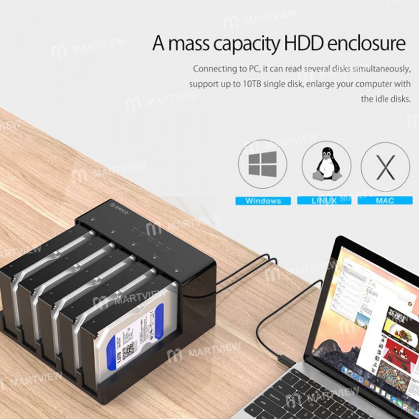 Orico 6558US3-C 5 Bay 3.5-inches USB 3.0 To SATA Offline Copy HDD Docking Station Hard Drive Enclosu