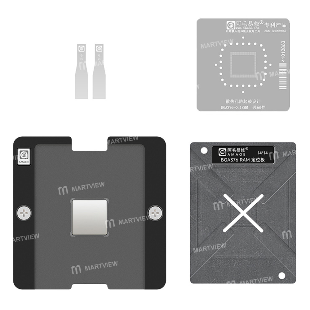 amaoe 018mm-bga376-ram-bga-reballing-stencil-tin-plating-platform-set-1
