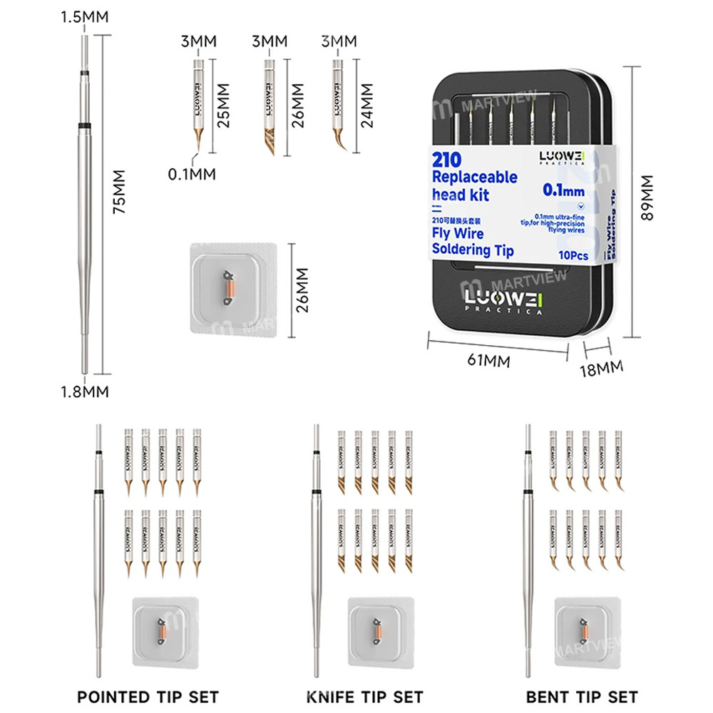 luowei lw-c210-soldering-iron-tip-with-10pcs-ultra-sharp-needles-for-screen-motherboard-flying-wire-