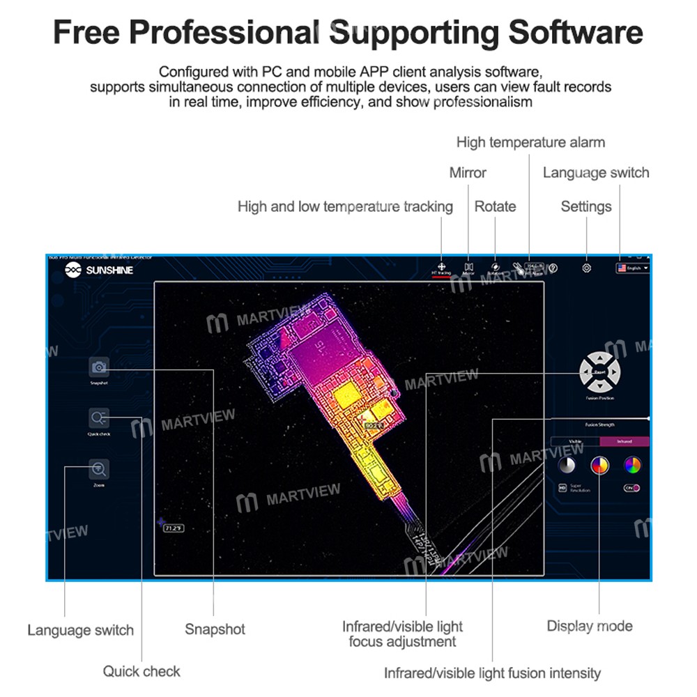 sunshine tb-08-pro-dual-light-direct-connection-pcb-motherboard-diagnosis-infrared-thermal-camera-15