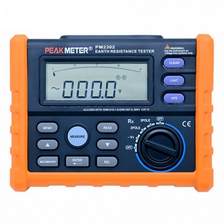 PEAKMETER PM2302 Digital Earth Ground Resistance Voltage Tester Meter 0ohm to 4k Ohm 100 Groups Data Logging