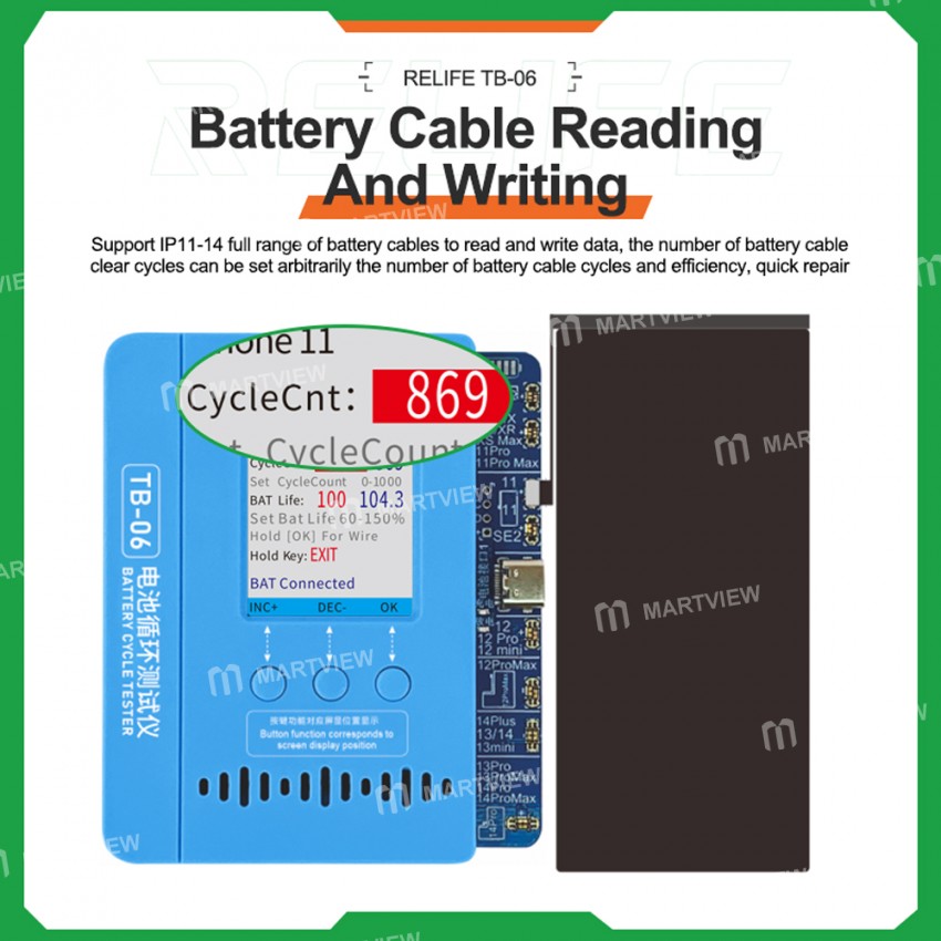 relife tb-06-single-and-dual-battery-cycle-tester-for-iphone-8-to-14-pro-max-battery-data-repair-9