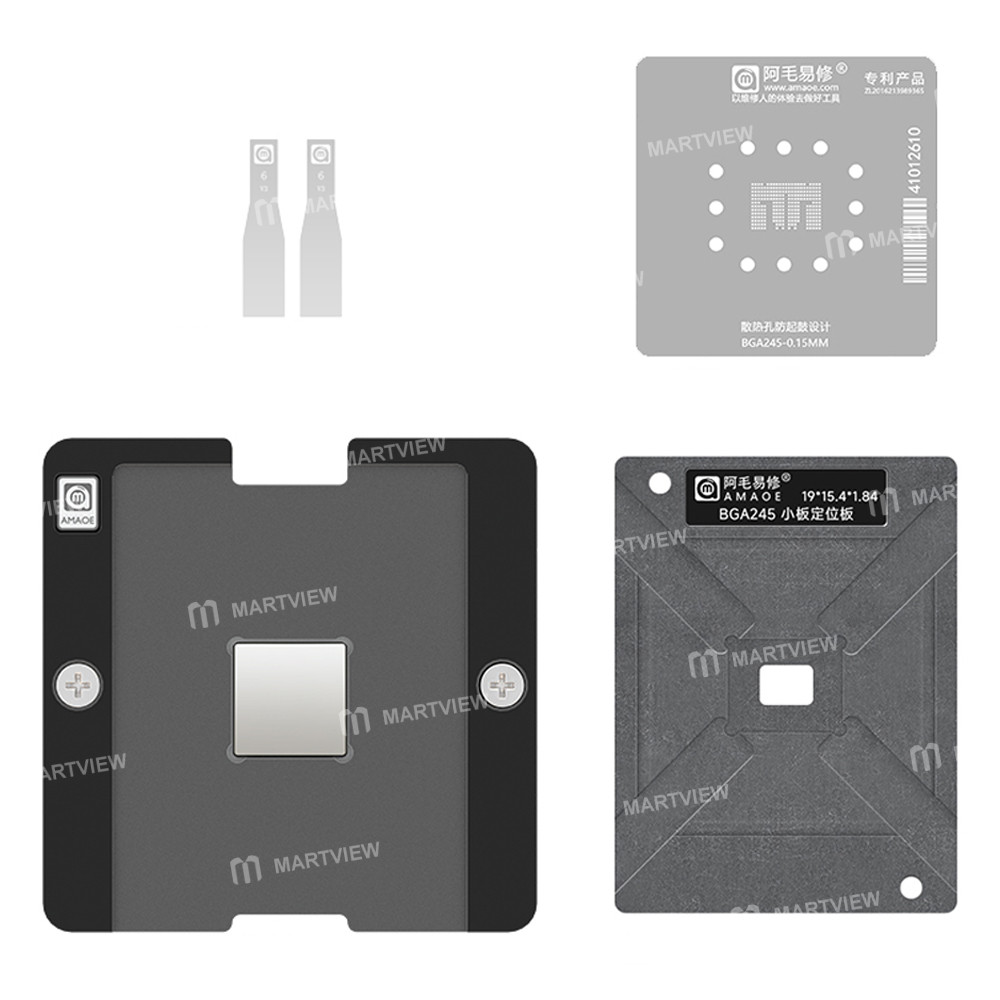amaoe 015mm-bga245-small-board-bga-reballing-stencil-tin-plating-platform-set-1