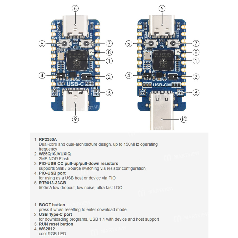 rp2350 usb-c-rp2350-usb-cm-mini-development-board-with-type-c-port-based-on-raspberry-pi-rp2350a-10
