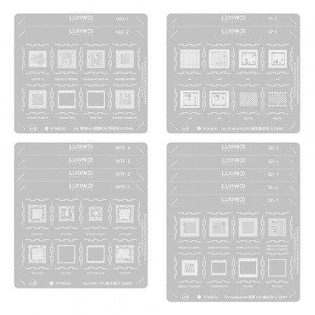 Luowei CPU Series BGA Reballing Stencil Set for Apple / Hisilicon Kirin / MediaTek / Qualcomm