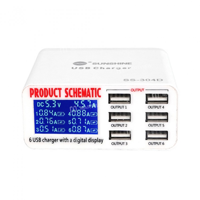 Sunshine SS-304D 6-Ports USB 2.4A LCD Digital Smart Fast Charging Station