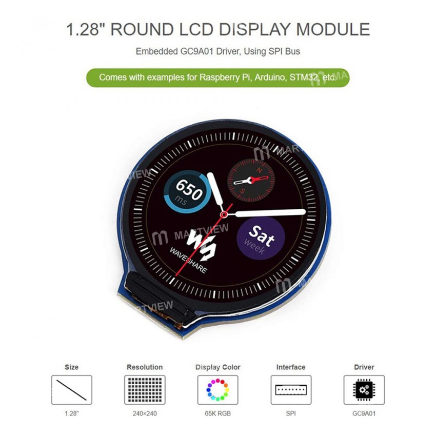 1.28-inch 65K Color Round Display LCD Screen Expansion Module Support Raspberry Pi