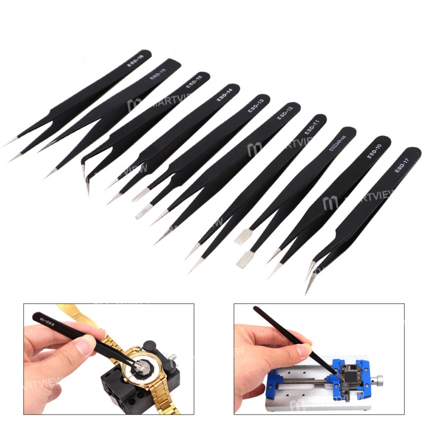 9 in 1 Anti-static Precision Tweezers Tool Kit Anti-magnetic Set for iPhone / iPad / Samsung / XiaoM