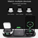 6-in-1 10W Qi Fast Wireless Charger Stand for Apple Watch/iPhone/Airpods Pro/Samsung/Xiaomi