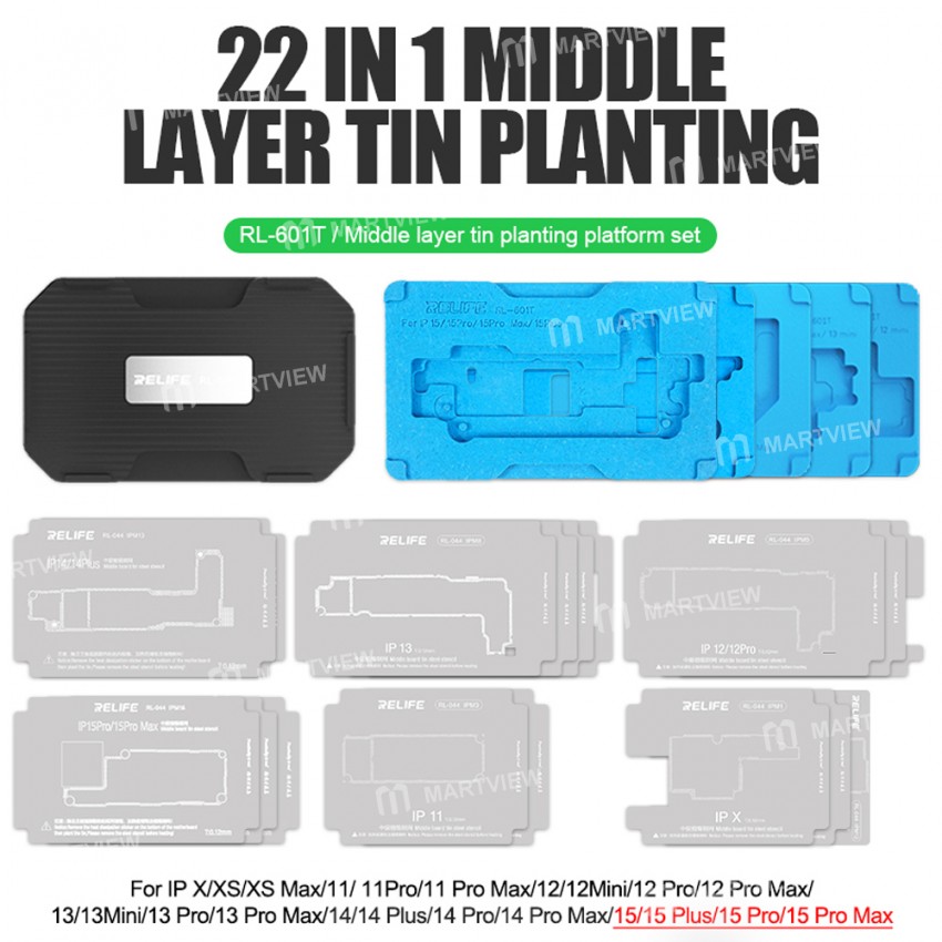 relife rl-601t-18-in-1-middle-layer-tin-planting-bga-reballing-platform-set-for-iphone-x-to-15pro-ma