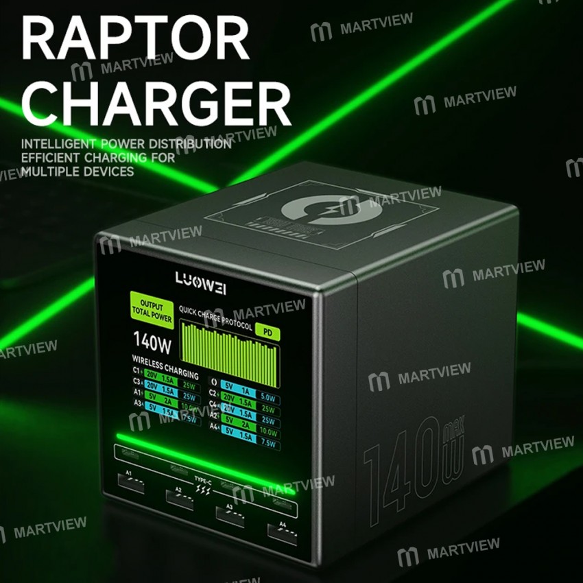 luowei lw-u1-140w-raptor-8-ports-usb-type-c-charger-station-with-wireless-charging-2
