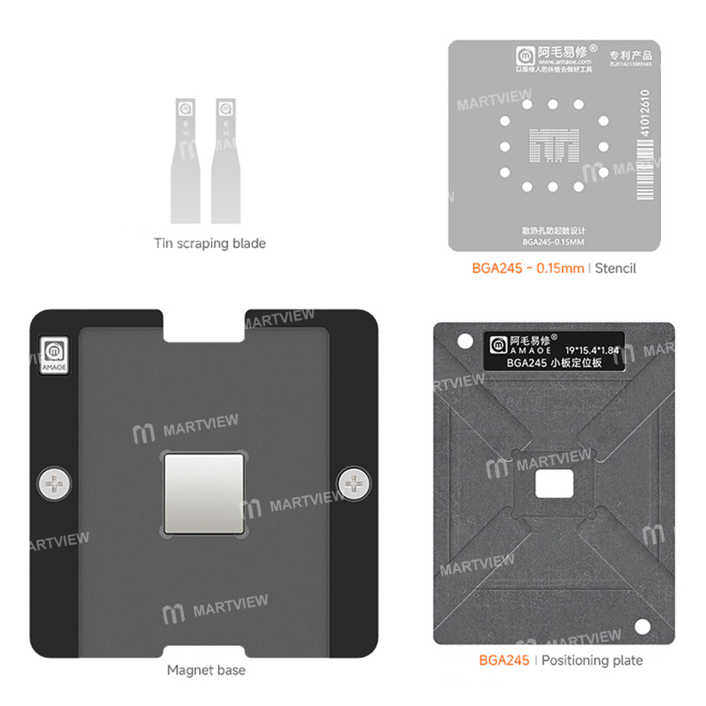 amaoe 015mm-bga245-small-board-bga-reballing-stencil-tin-plating-platform-set-4