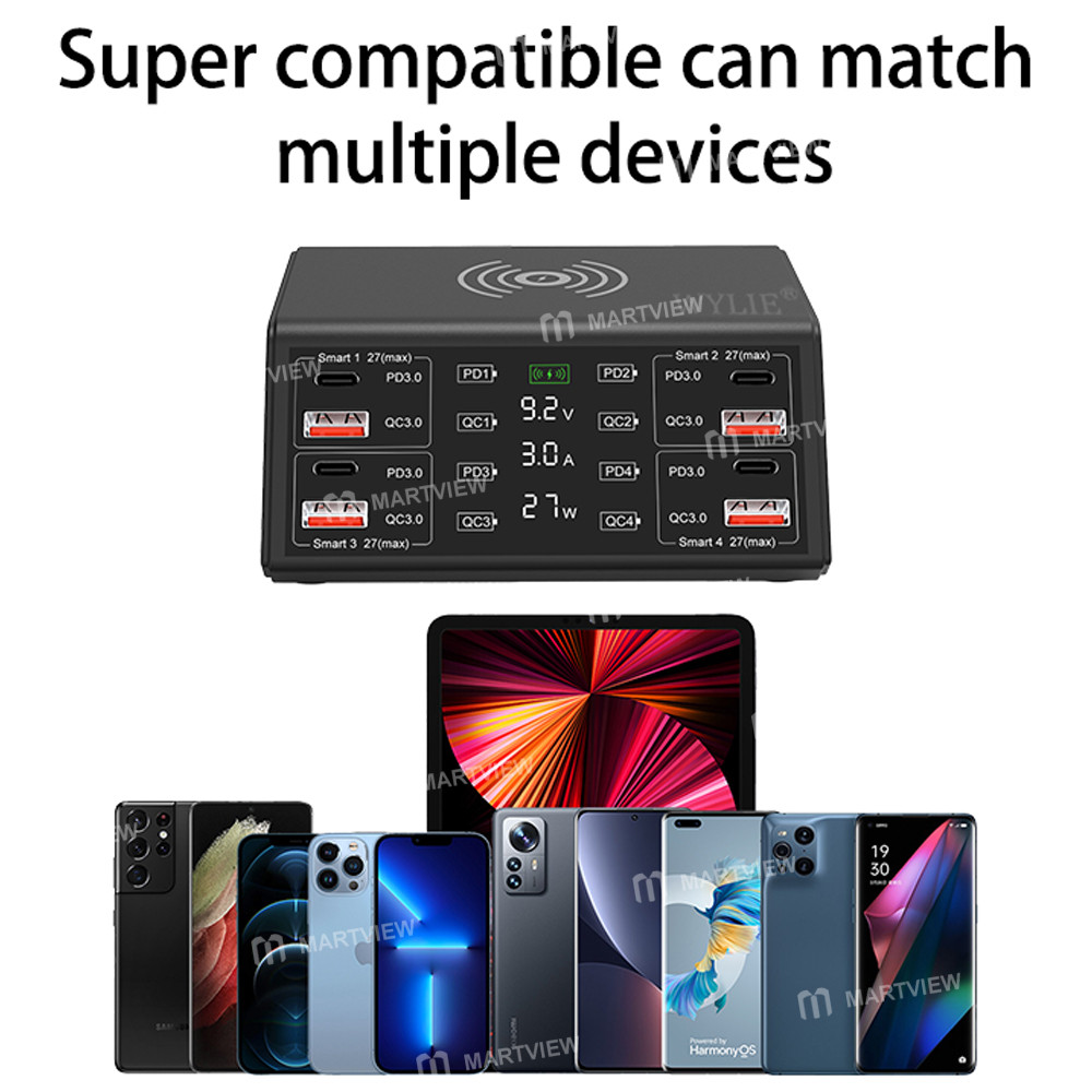 wylie wl-838w-100w-smart-multi-port-fast-charger-supports-qc-pd-fast-charging-15w-wireless-charging-