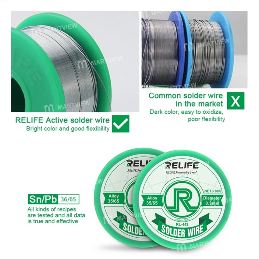 Relife RL-441 / 442 High Purity 0.3 / 0.4 / 0.5 / 0.6mm Medium Temperature Active No-clean Tin Wire