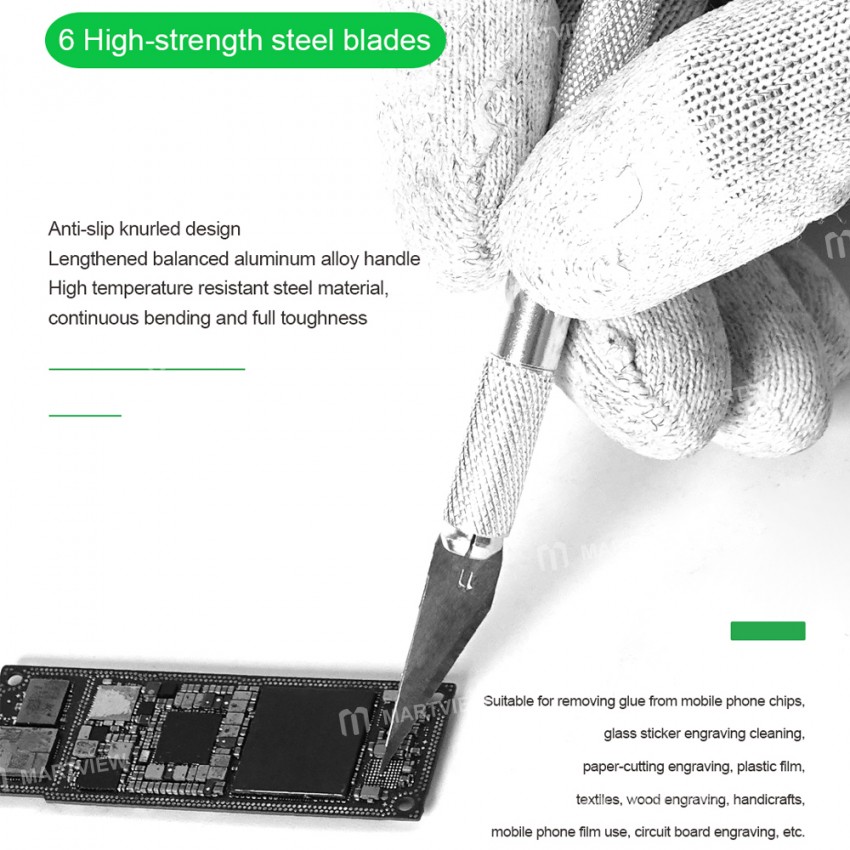 Relife RL-101E Aluminum Alloy Material 6 Blades Knife Set for Removing Glue Engraving Filming