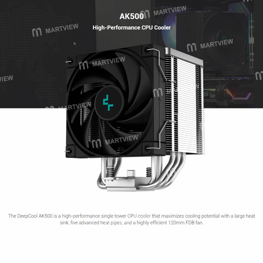 deepcool ak500-240w-5-heatpipe-cpu-fdb-tower-air-cooled-radiator-5