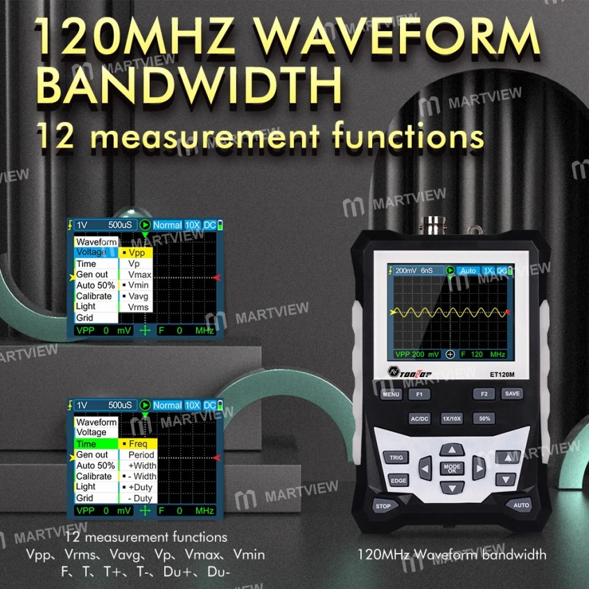 tooltop et120m-500msa-s-sampling-rate-120mhz-bandwidth-digital-oscilloscope-with-backlight-hd-screen