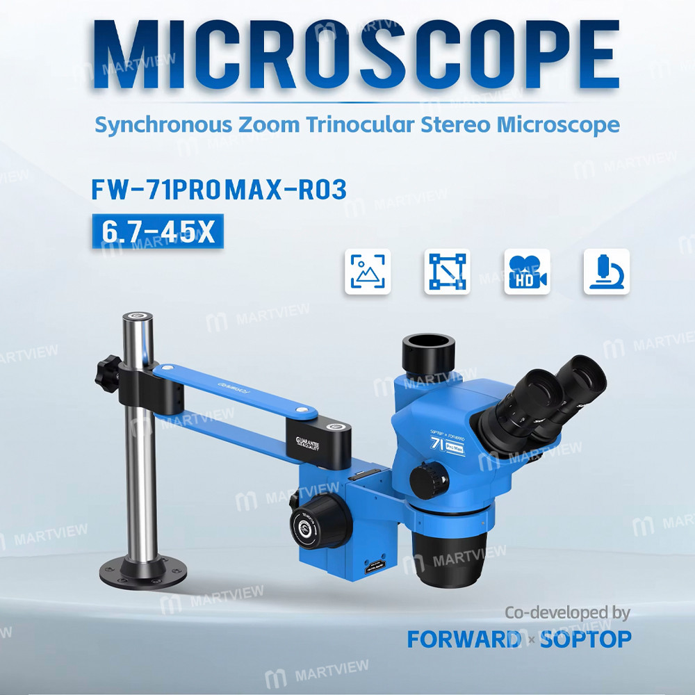 forward fw-71pro-max-r03-67-45x-synchronous-zoom-trinocular-stereo-microscope-with-r03-short-style-s