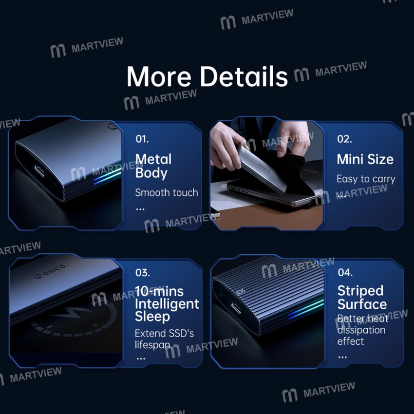 Orico M2R2 RGB Lighting Effect USB3.1 Gen2 10Gbps Aluminum M2 NVMe SSD Enclosure