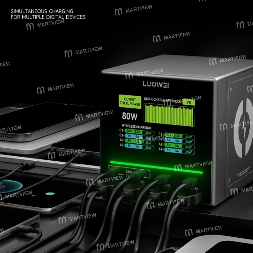 luowei u1-mini-80w-raptor-8-ports-usb-type-c-color-screen-charger-station-no-wireless-charging-7