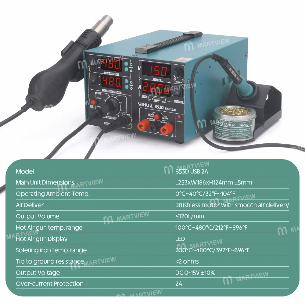 yihua 853d-usb-2a-3-in-1-led-digit-display-hot-air-gun-soldering-iron--15v-2a-dc-power-supply-10