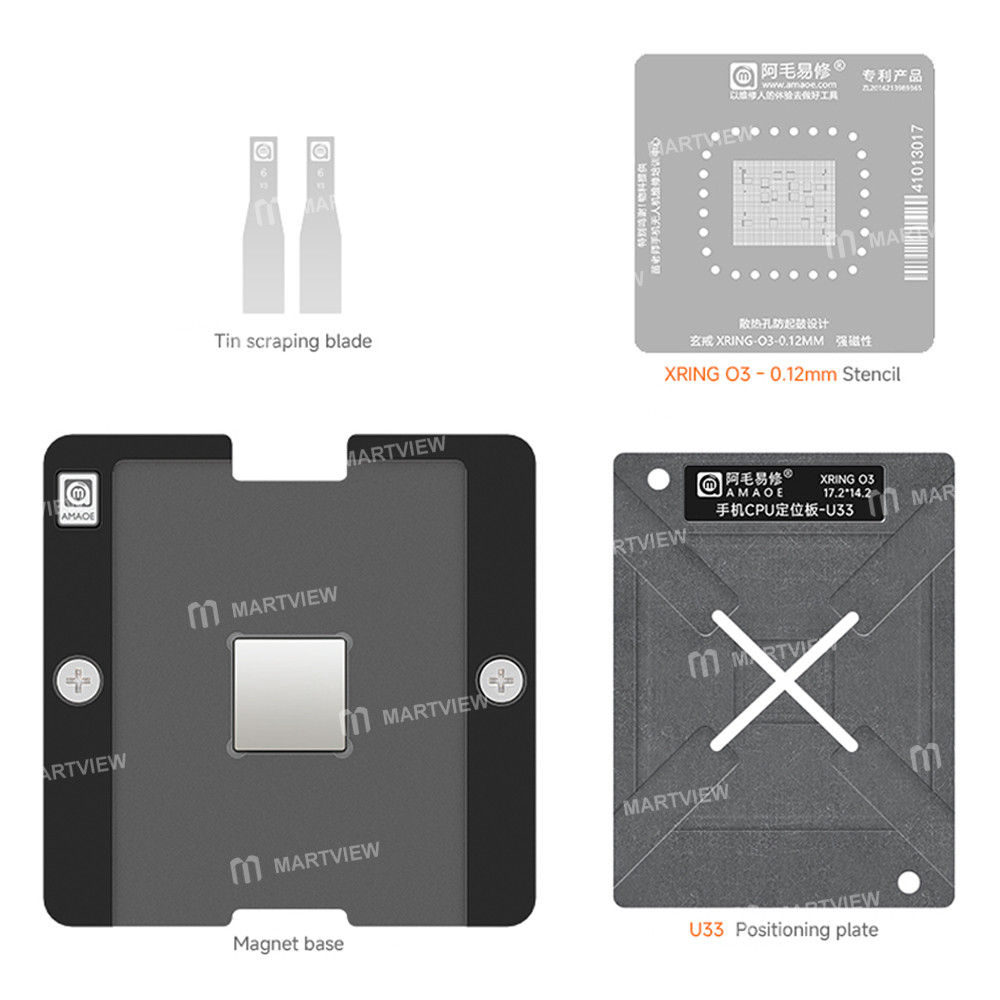 amaoe u33-xring-o3-xiaomi-xring-o3-cpu-bga-reballing-stencil-tin-plating-platform-set-for-xiaomi-18-