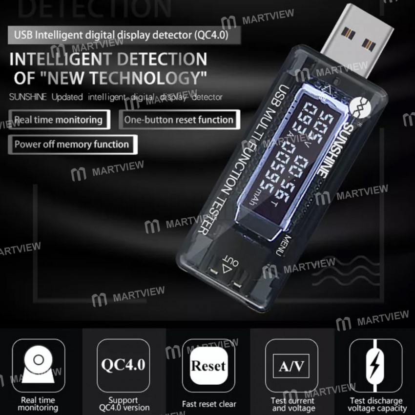 Sunshine SS-302A QC 2.0 3.0 4.0 LCD Current Voltage Charger Capacity Tester USB Charger Doctor Power